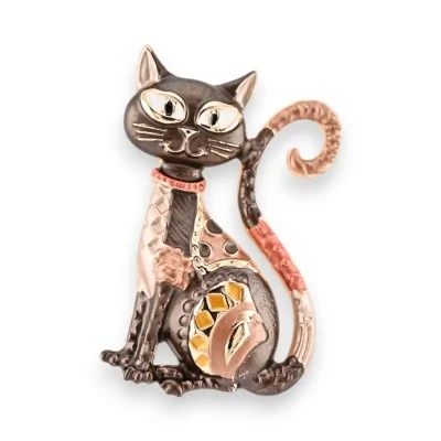Broche Magnética Gato Art Deco Marrón Dorado