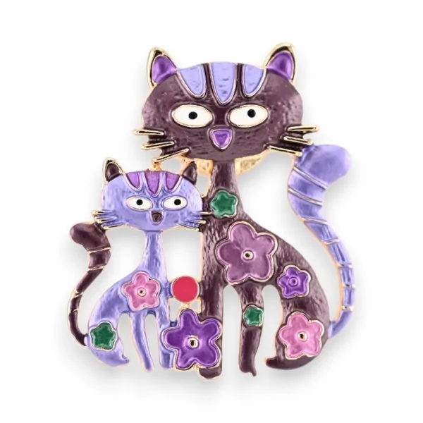 Broche Magnética Gatos Floridos Duo Violeta