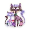 Magnetic Brooch Floral Cats Duo in Purple