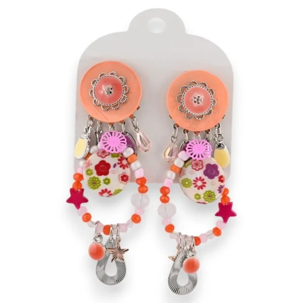 Pendientes Ikita Bohemio Floral Coral