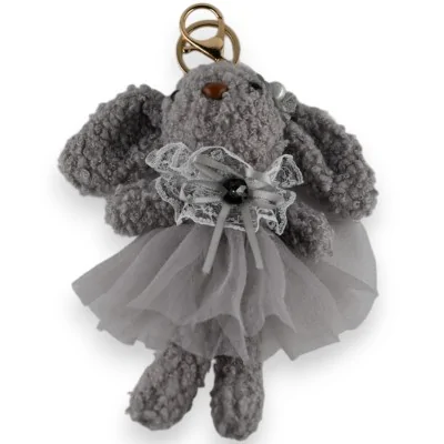 Gray rabbit keychain with gray tutu