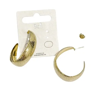 Hammered Gold-Plated Stainless Steel Hoop Earrings