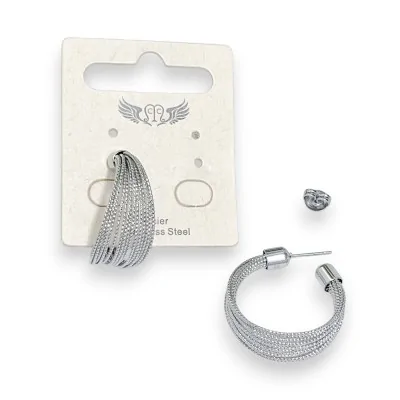 Pendientes de aro múltiples filas de acero inoxidable plateado