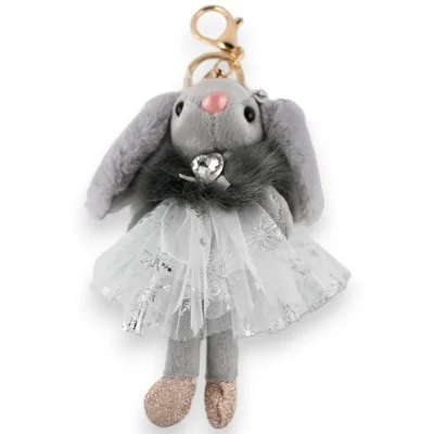 Chaveiro pequeno coelho cinzento com tutu cinzento e estrela