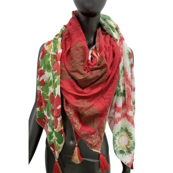 Lenço 4 faces Quattro Seasons Patchwork vermelho
