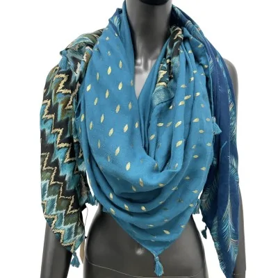 Foulard 4 lati Patchwork Quattro Blu Pavone