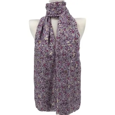 Lenço Liberty Lilás com detalhes Dourados Floral