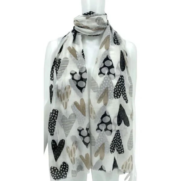 Lenço Romantic Hearts em taupe e preto