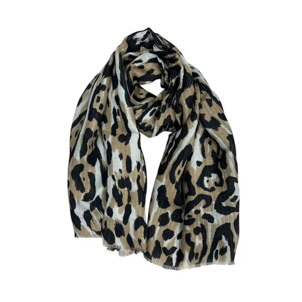 Lenço Leopardo preto e taupe Luxo Dourado