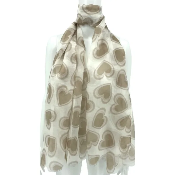 Romantisches Halstuch mit Herzen in Beige und Taupe