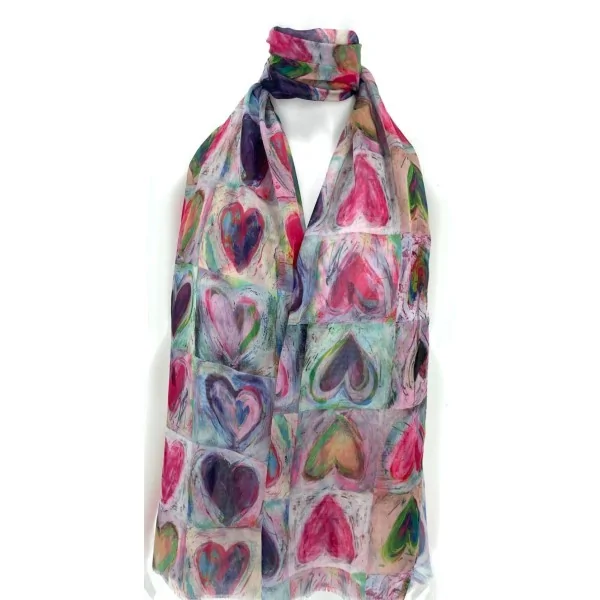 Pañuelo Artístico Corazones Acuarela fucsia