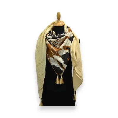 Lenço Patchwork 4 faces Luxo Quattro Camel