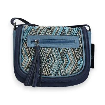 Bolsa transversal Mélanie Paris Padrão Chevron Azul