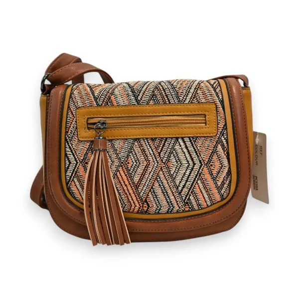 Bolsa transversal Mélanie Paris padrão de tecelagem camel