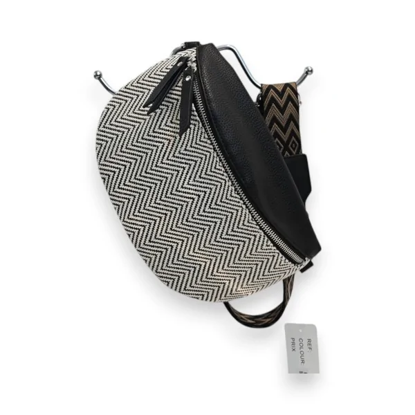 Bolsa de Cintura Chevron Preto e Branco