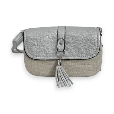 Melanie Paris Vintage Umhängetasche aus Leinen und Silber