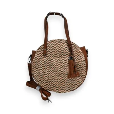 Bolso redondo Mélanie Paris con estampado de espiga camel