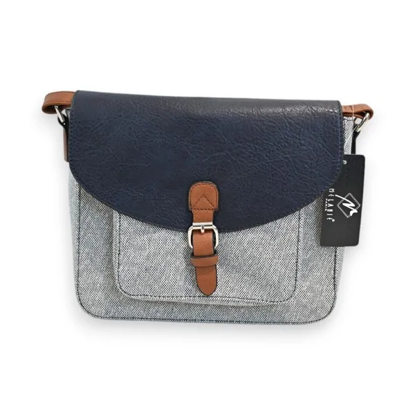 Melanie Paris Navy Linen Lurex Shoulder Bag