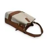 Melanie Paris Two-Tone Linen Bucket Bag - Elegant Beige and Camel Handbag