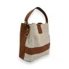 Melanie Paris Two-Tone Linen Bucket Bag - Elegant Beige and Camel Handbag