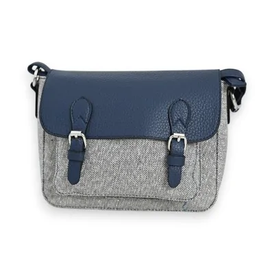 Melanie Paris Crossbody Bag Chic Navy Blue and Linen Satchel