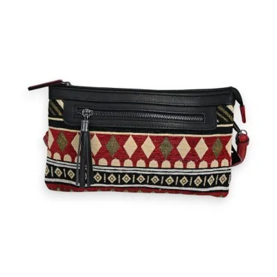 Bolsa tiracolo étnica Mélanie Paris Tribal Vermelho e preto
