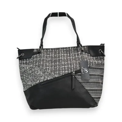 Bolsa de Mão Patchwork Mélanie Paris Preto e Cinza