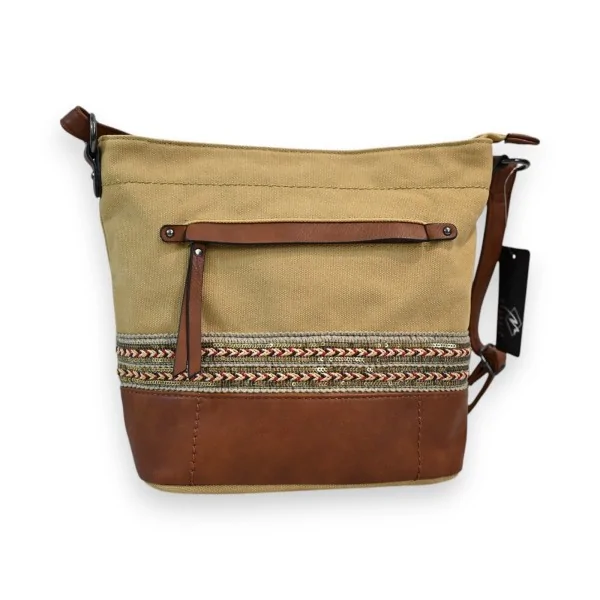 Bohemian crossbody bag Mélanie Paris dual-material beige and camel