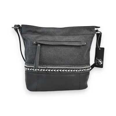 Bolsa transversal Mélanie Paris Bohème em dois materiais Preta