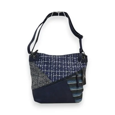 Melanie Paris Navy Blue Patchwork Shoulder Bag