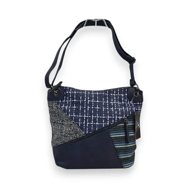 Melanie Paris Navy Blue Patchwork Shoulder Bag