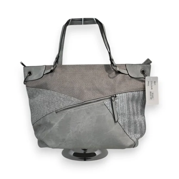 Bolsa de mão Mélanie Paris Patchwork Cinza Multi-texturas