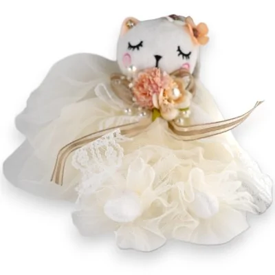 Schlüsselanhänger weiße Katze Shabby Tüll und Spitze