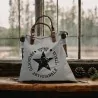Bolso de mano de lona blanco crudo Vintage Estrella negra