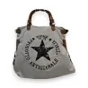 Bolso de Mano Vintage Italiano de Lona Blanco Roto - Diseño Estrella Artigianale 1978