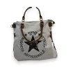 Bolso de Mano Vintage Italiano de Lona Blanco Roto - Diseño Estrella Artigianale 1978
