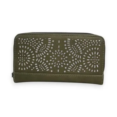 Kaki Mélanie Paris Wallet with Silver Openwork Pattern
