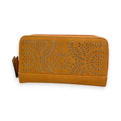 Melanie Paris Yellow Mustard Wallet with Silver Openwork Pattern