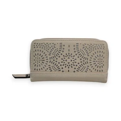 Melanie Paris Beige Wallet with Silver Openwork Pattern