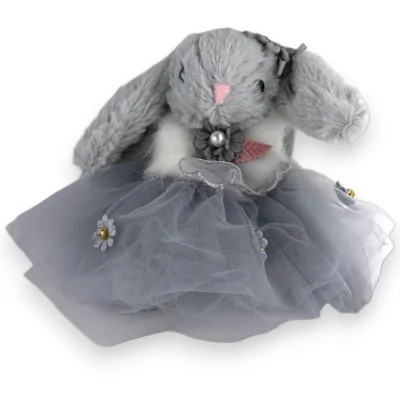 Chaveiro coelho shabby tule cinza