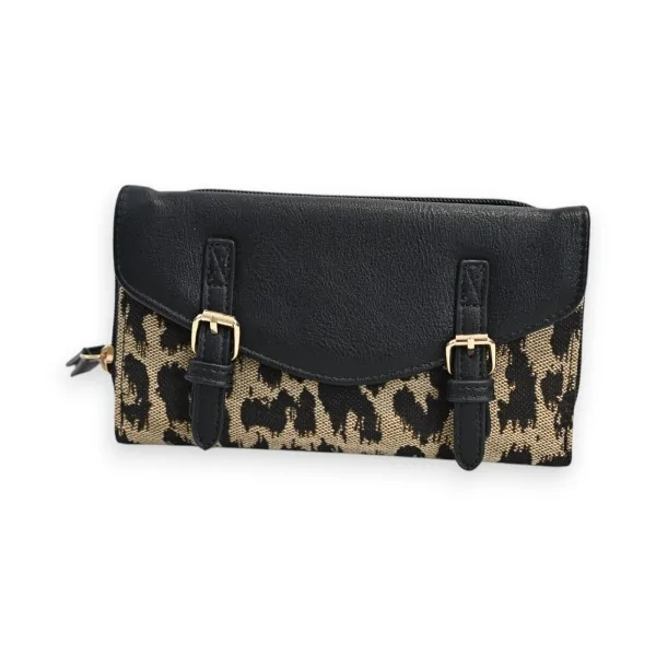 Melanie Paris Wallet - Black and Taupe Leopard
