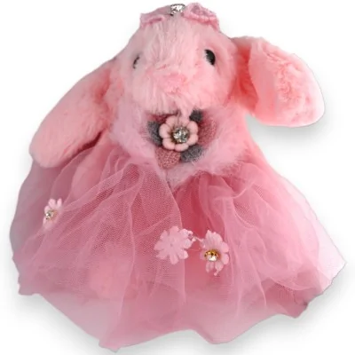 Shabby pink tulle bunny keychain