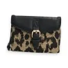 Carteira Leopardo Melanie Paris Compacta Duas Texturas Preta
