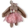 Shabby chic taupe and pink bunny keychain