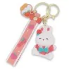 Porte-clés lapin blanc au nœud turquoise avec lanière rose