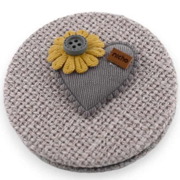 Pequeno espelho de bolso coração flor 3D cinza