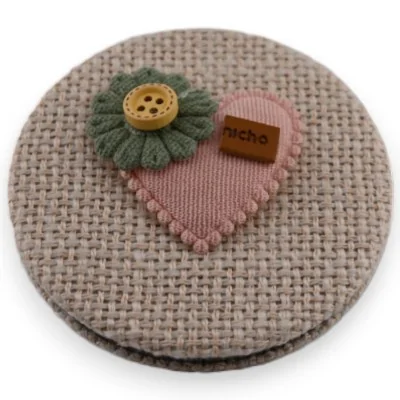 Pequeño espejo de bolsillo corazón flor rosa 3D