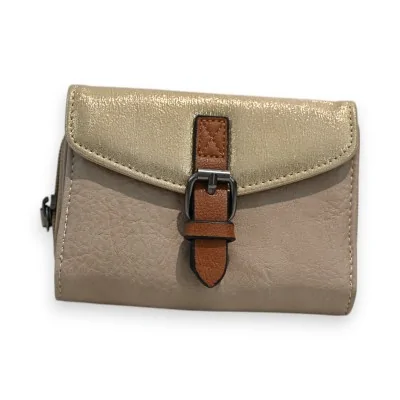 Melanie Paris Compact Wallet in Taupe and Gold