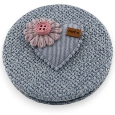 Blue sky heart-shaped pocket mirror with 3D purple flower