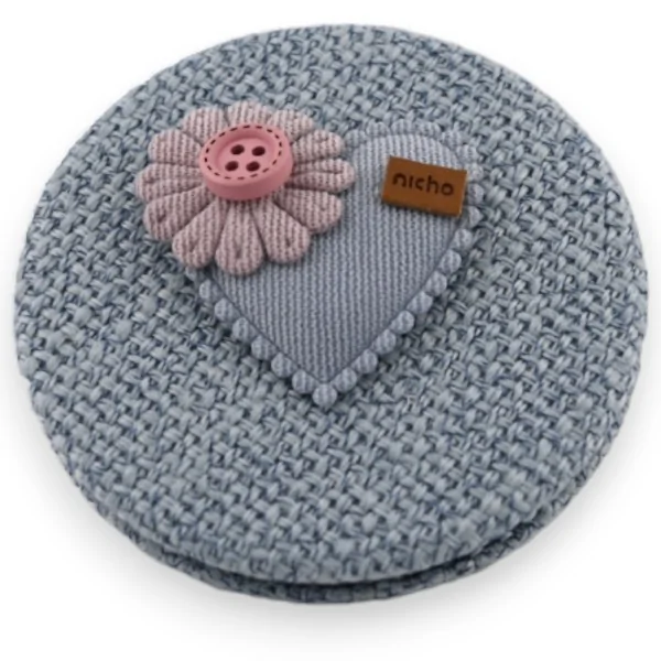 Petit miroir de poche bleu ciel coeur fleur 3D parme